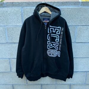 Ecko Unltd Full Zip Hoodie Men’s 2XL Black Fleece Lined Y2K